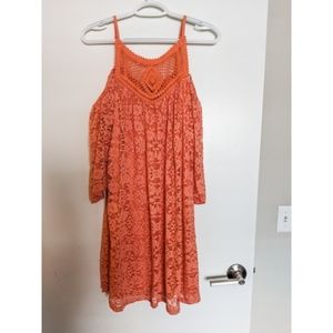 Peach Lacy off the shoulder dress